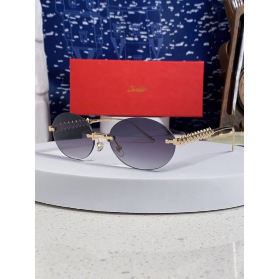 Cartier Gold-Tone Rimless Oval Sunglasses with Studded Temples